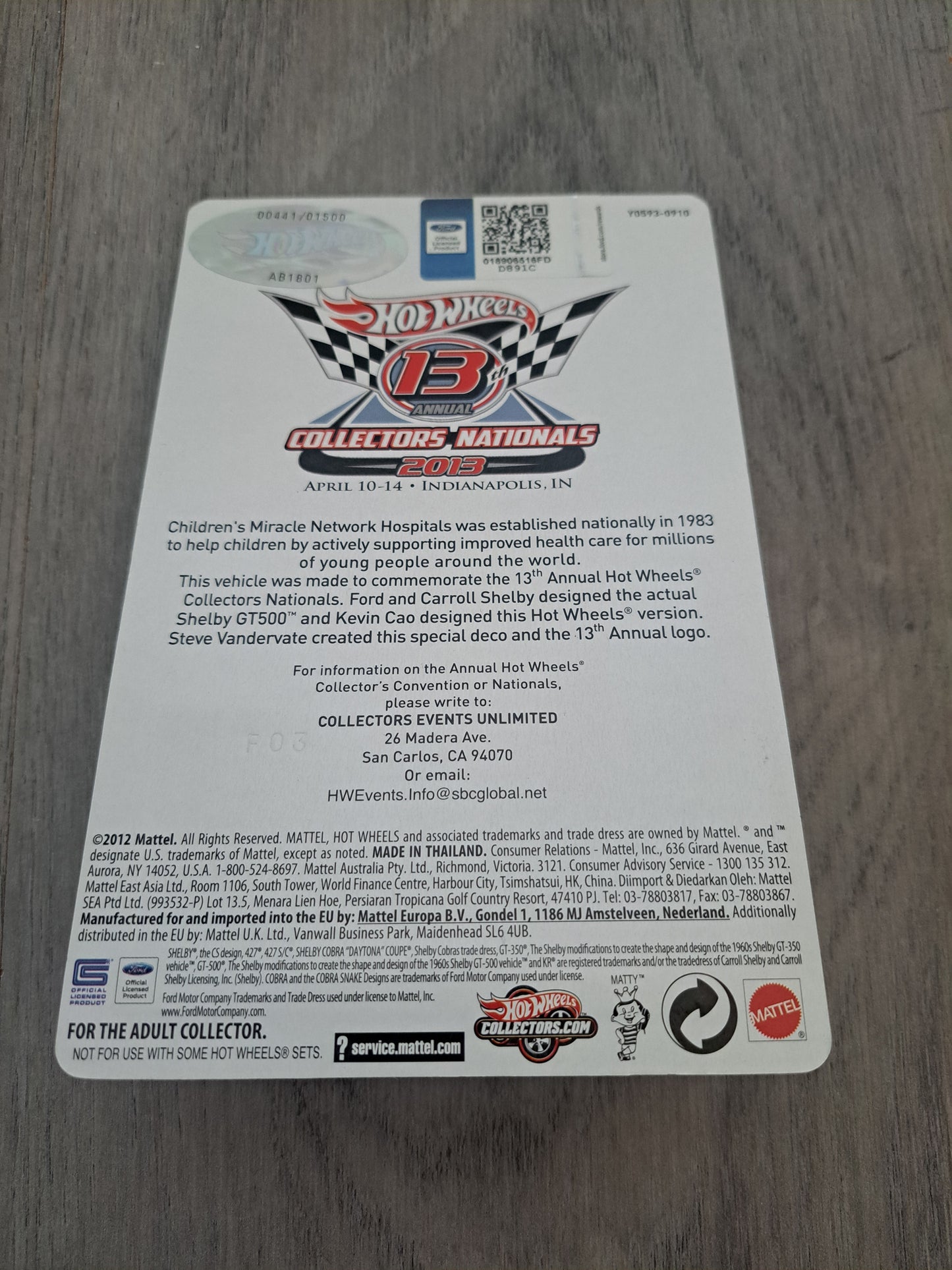 Hot Wheels 13th Collectors National 67 Shelby Gt500