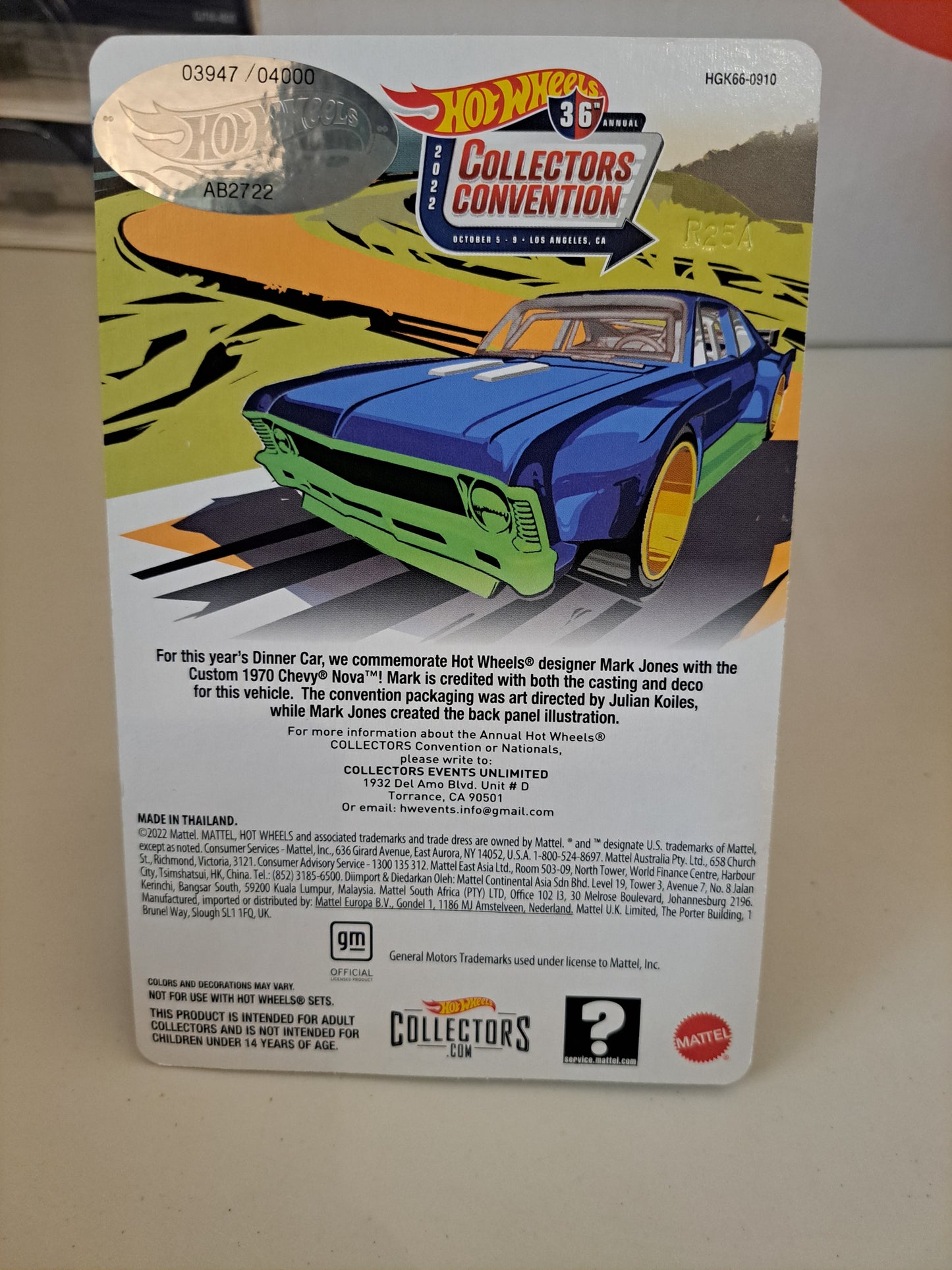 Hot Wheels 1970  Custom Chevy Nova 36th convention