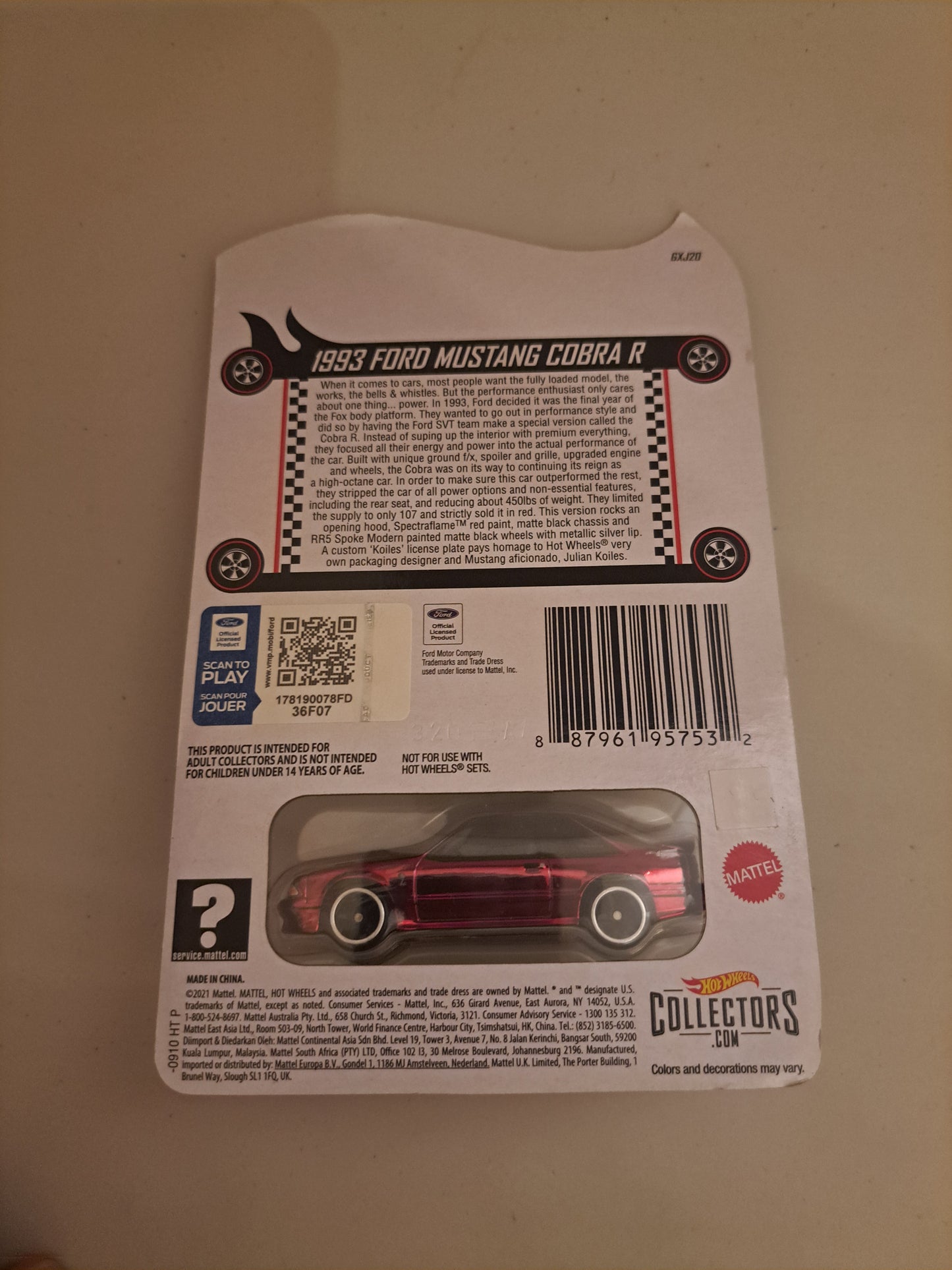 Hot wheels Rlc 1993 Ford Mustang Cobra R   *Damaged*
