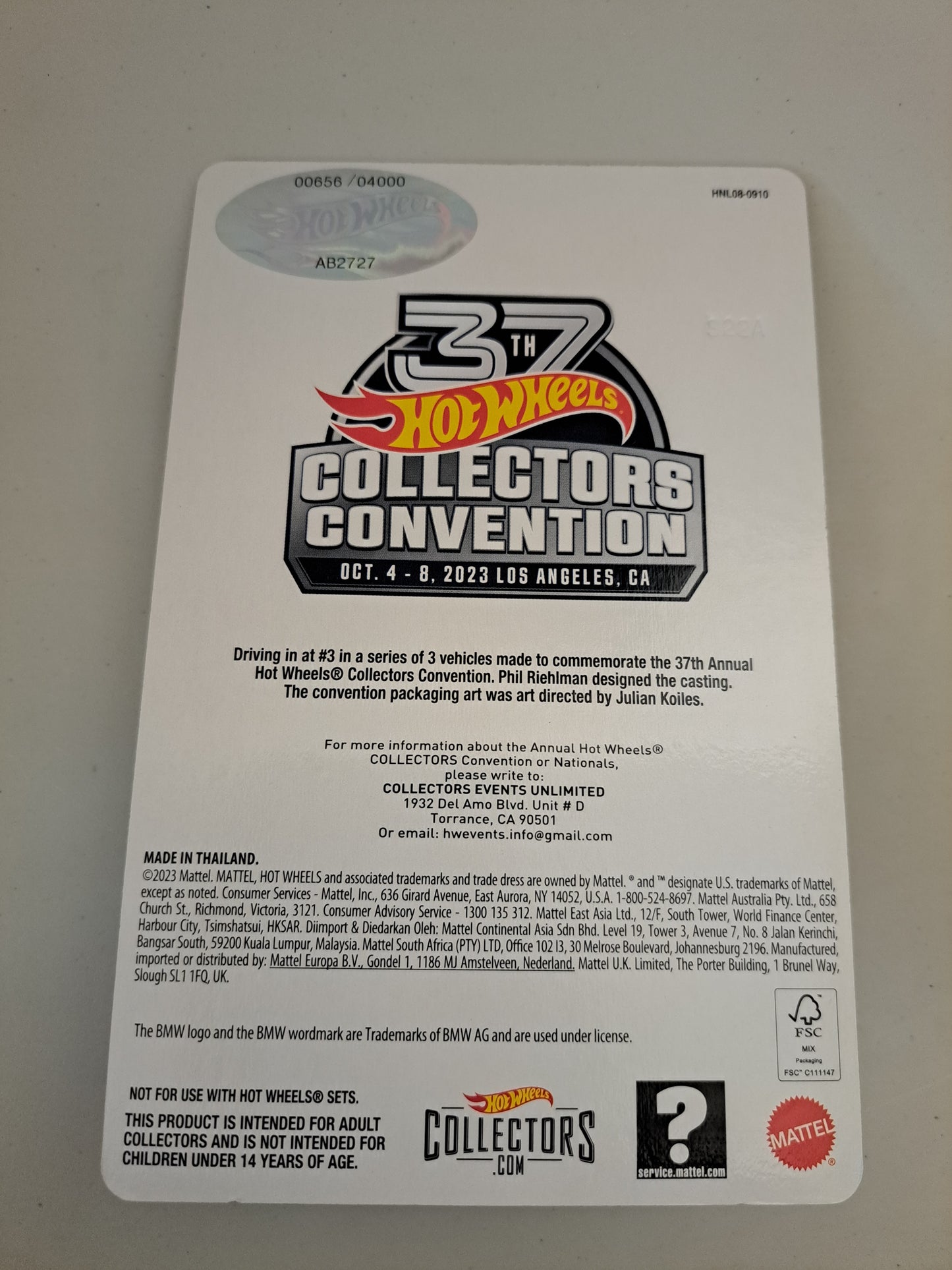 Hot Wheels 37th Collectors Convention Bmw M5 #656