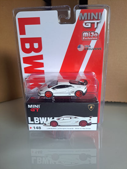 Mini Gt LB-Works Lamborghini Huracan White/W Red Stripe *Blister Card * 1 of 2400*