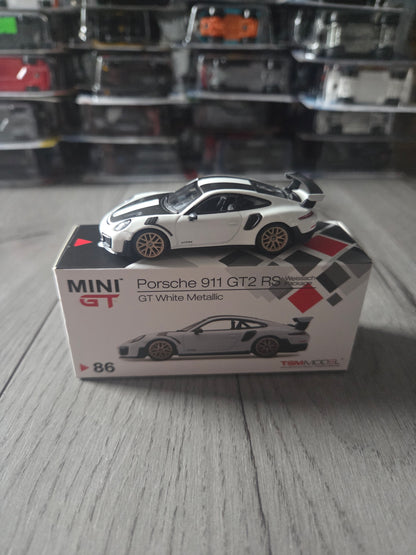 Mini Gt Porsche 911 Gt2 Rs Weissach Package Gt White Metallic #86