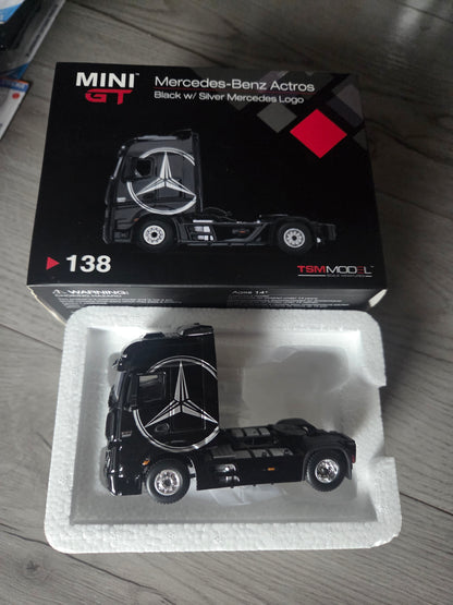 Mini Gt Mercedes Benz Actros black w/ silver Mercedes logo #138