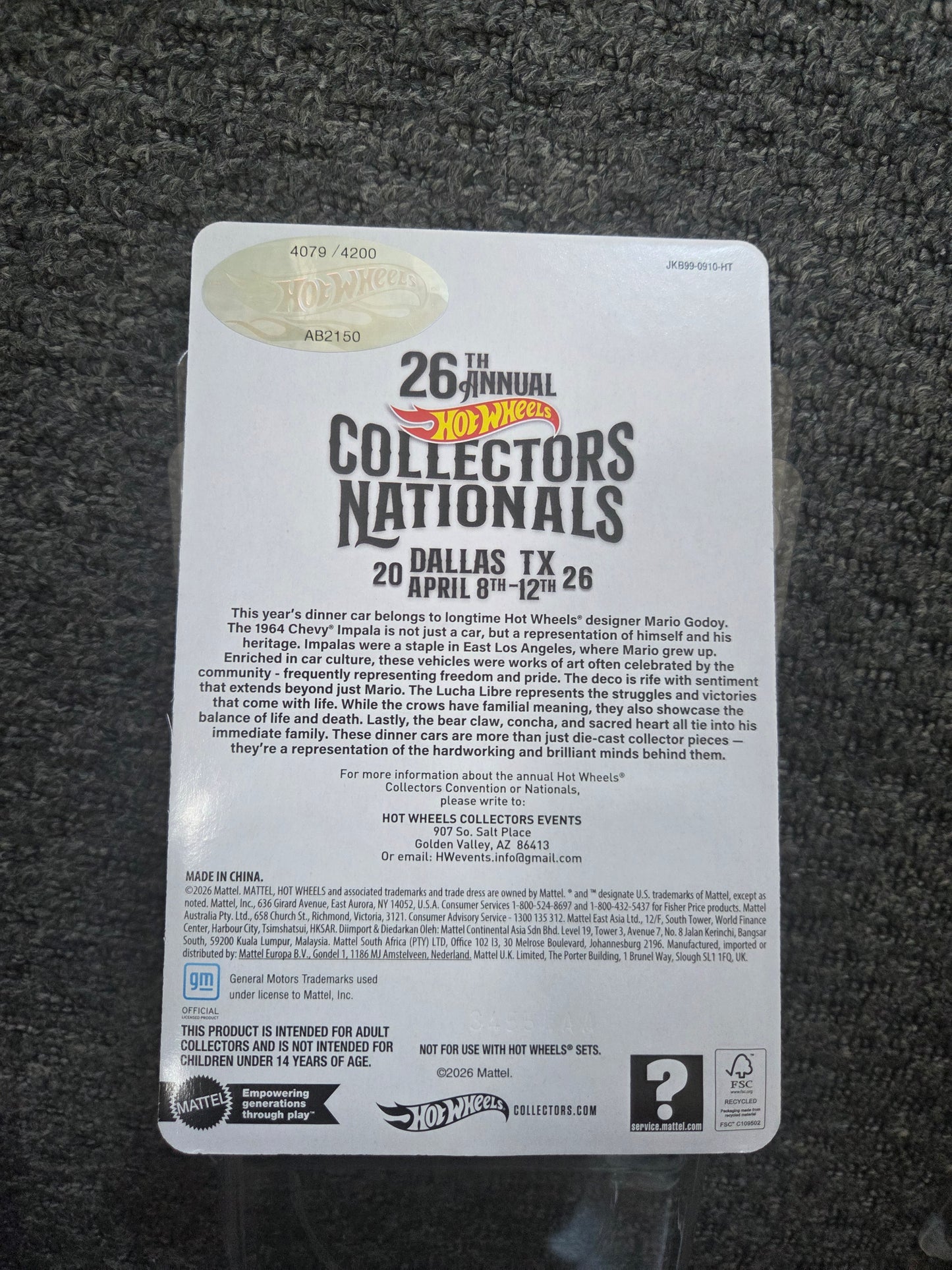 Hot Wheels 26th Collectors nationals 2026 1964 Chevy Impala Dinner Exclusive