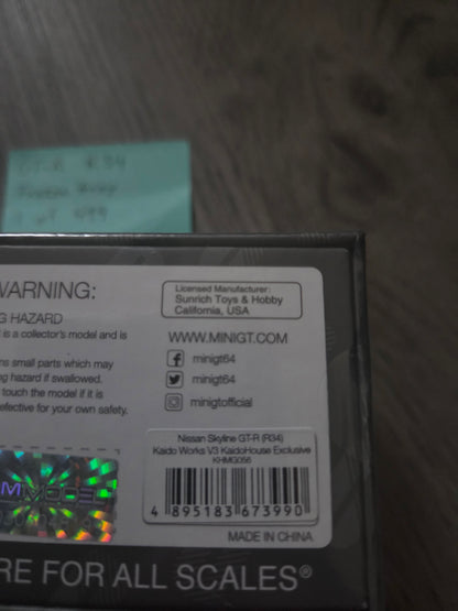 Kaido house x mini gt ltd edn exclusive  nissan skyline Gt-R r34 v3