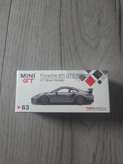 Mini Gt Porsche 911 Gt2 Rs Weissach Package Gt Silver Metallic #63 *Sealed*