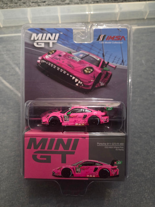 Mini GT #872 Porsche 911 GT3 R #80 2023 IMSA Virginia Roxy AO Racing blister pack